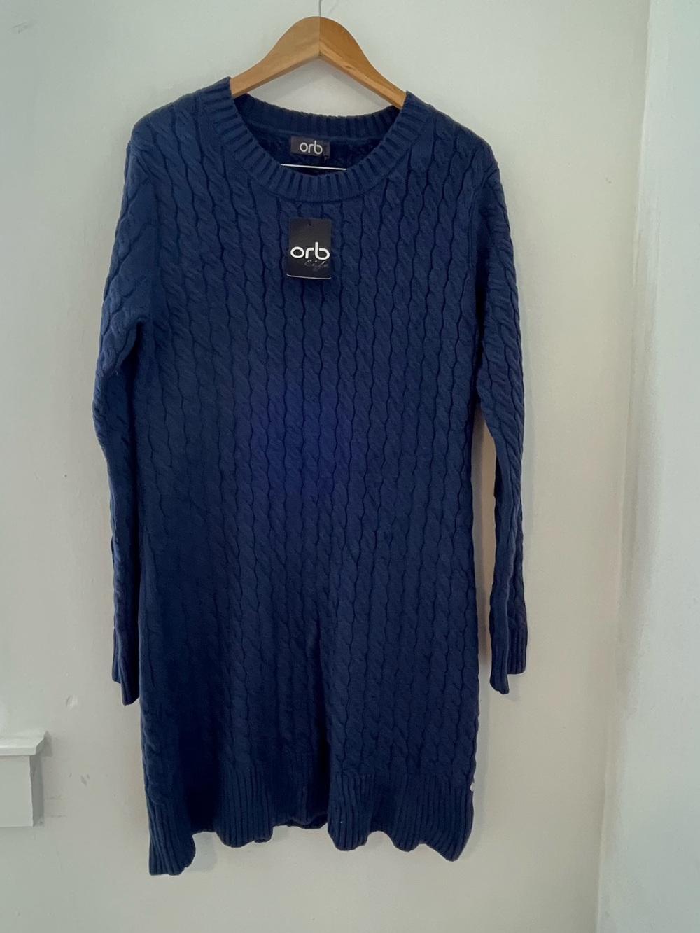 orb Navy Cable-Knit Scoop Neck Sweater Dress